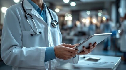 Doctor using a tablet computer