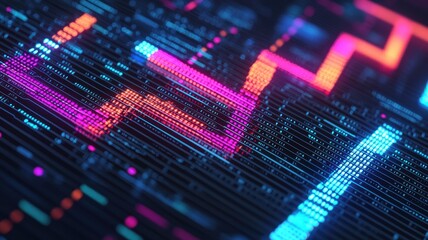 Vibrant digital data visualization, featuring colorful lines and patterns representing coding, technology, and modern design elements.