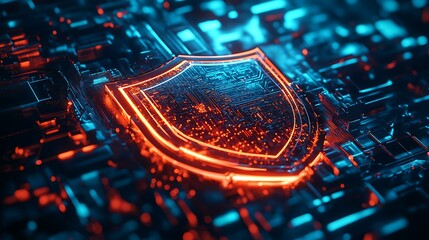 digital shield symbol protecting a network, showing resilience against cyber attacks.