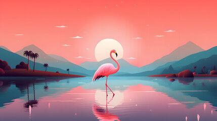 Wall Mural - Flamingo In Nature Illustration Vector