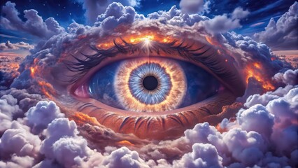 Wall Mural - A Giant Eye Gazing Through Clouds at Sunset