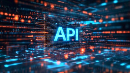 Abstract high-tech visuals and binary sequences highlight API in the middle of a digital technology backdrop.
