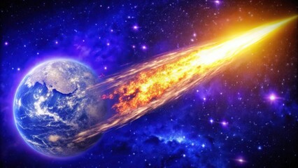 Wall Mural - A Fiery Comet Streaking Past Earth in Space