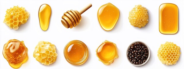 Golden honey spill spreading smoothly on a surface, showcasing rich and natural texture with a sweet, glossy drip.Texture,dessert,breakfast,food photography,the essence of sports,nature, sweetness,AI.