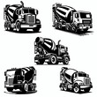 © Chris - Concrete cement mixing truck vector illustration collection set, truck transport icon symbol clip art element design bundle