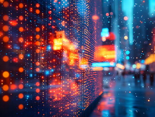 Wall Mural - Vibrant city lights reflecting on a wet surface, creating a mesmerizing bokeh effect in a night urban setting.