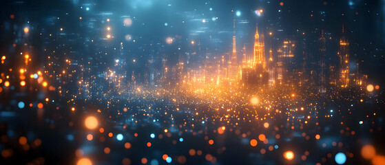 Wall Mural - a mesmerizing abstract landscape filled with vibrant lights and shimmering particles, creating an en