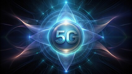 5G Network Technology Abstract Background with Glowing Lights and Waves