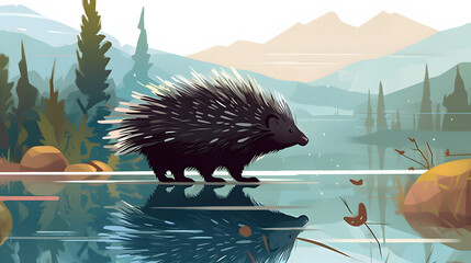 Wall Mural - Porcupine in nature Illustration Vector