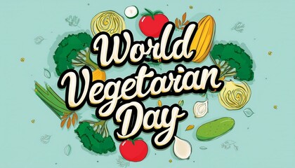 ai generated world vegetarian day text with many vegetables. vegetarian background vector flat desig