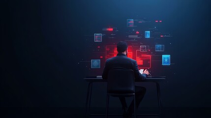 A professional uses advanced technology to analyze data on a modern interface, showcasing innovation in digital communication.