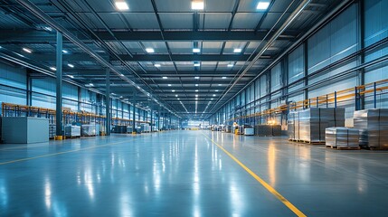 Energy-efficient lighting system installed in a modern warehouse, creating a clear and safe working environment.