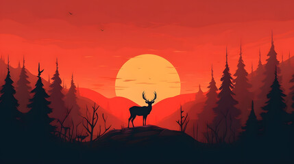 Poster - Reindeer in nature Illustration Vector