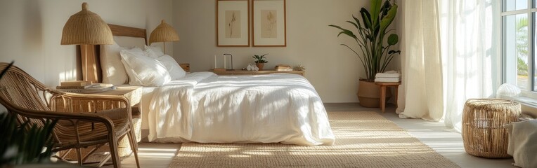 Sticker - A serene bedroom featuring natural light, plants, and a cozy atmosphere.