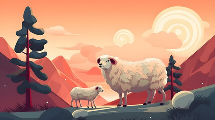 Poster - Sheep In nature Illustration Vector