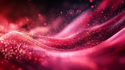 Fototapete - Vibrant red swirls flow gracefully across a dark background, sparkling with glimmers of light. This captivating abstraction evokes a sense of movement and depth, inviting imagination.