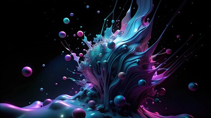 Wall Mural - Abstract Colorful Liquid Explosion With Spheres