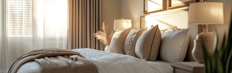 Sticker - A cozy, well-decorated bedroom with soft lighting and neutral tones.