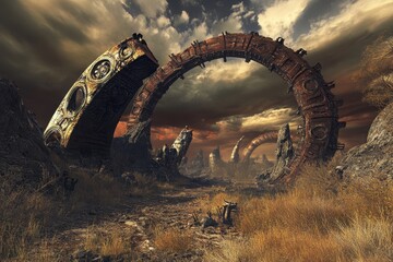 Ruined Metallic Structures in a Post-Apocalyptic Landscape