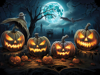 Wall Mural - Generous Halloween pumpkins in wooden barn