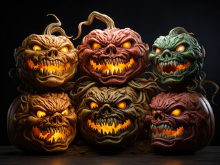 Wall Mural - Gorgious Halloween wallpaper with evil pumpkins