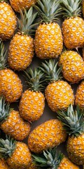 Poster - A vibrant arrangement of fresh pineapples brightens the scene. Their distinct textures and colors are inviting. Great for food blogs, cooking sites, or health articles. AI