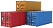 © Stock - Realm - Side View To a Set Of Colored shipping containers PNG isolated on white and transparent background - Cargo Freight container Industrial Transport Large Metal box For storage Concept