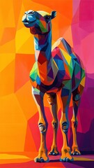 Wall Mural - Camel in a stylized 3D illustration, featuring modern geometric shapes and vibrant colors for a contemporary, artistic representation.