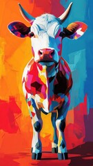 Wall Mural - Cow in a stylized 3D illustration, featuring modern geometric shapes and bold colors for a contemporary and artistic effect.