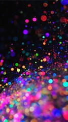 blacklight neon colors glittering on a black abstract background, bokeh, celebration, dance party, b