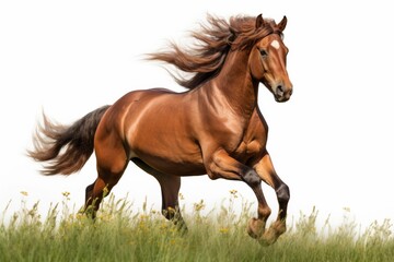 Horse galloping through a meadow, representing domestic animals in motion ,Isolated on transparent background.