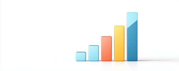 Bar chart with increasing values, financial report, white background, flat design illustration