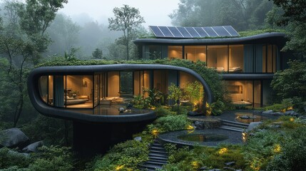 Modern Eco-Friendly House in a Lush Forest