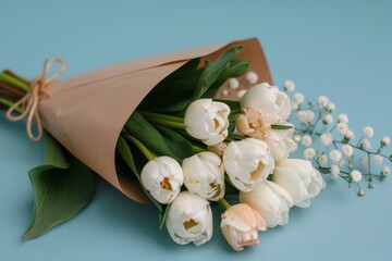 May Day Celebration on Blue Background with Lily of the Valley Branches