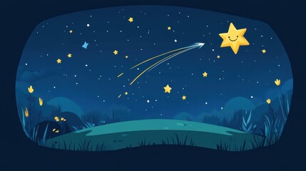 Canvas Print - A sleek vector of a shooting star against a plain night sky, embodying modern, minimalistic design aesthetics.