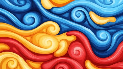 Canvas Print - Vibrant waves and swirls create a lively backdrop, blending textures in a playful, modern cartoon aesthetic.