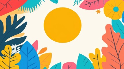 Canvas Print - Bright summer vibes shine through in this colorful abstract D design featuring bold tropical leaves and a sunny backdrop.