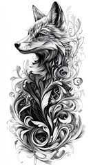 Wall Mural - Art Nouveau style fox, adorned with intricate, organic patterns and flowing lines.