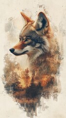 Surreal vision of a coyote in a dreamlike world, blending fantasy elements with reality.