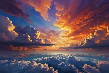 Wall Mural - Majestic cloudscape sky with orange and blue theme, nature beautiful sky