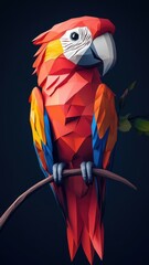 Sticker - A parrot in a stylized 3D illustration, showcasing geometric shapes and a modern, sleek aesthetic.