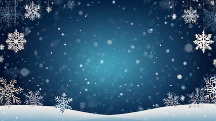 Poster - Winter theme illustration, snowy view on blue background, little detailed snowflakes, New Year, Christmas and December