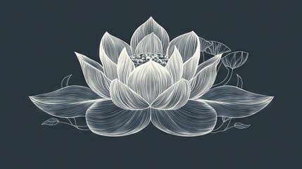 43. An elegant line art illustration of a lotus flower, with a minimalist yet intricate floral pattern, capturing the tranquility and balance of yoga