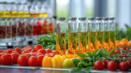 Wall Mural - Food Innovation and Research: The pursuit of developing innovative food products and technologies to respond to consumer preferences and market changes in food science.
