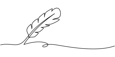 Wall Mural - Continuous Line Drawing of Feather Icon. Hand Drawn Symbol Vector Illustration, Bird feather continuous one line drawing. Isolated on white background vector illustration, Self-drawing of continuous