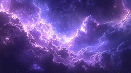 Wall Mural - depicts a beautiful space nebula filled with vibrant purple hues,