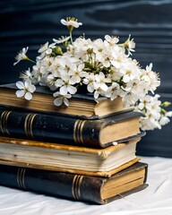 Canvas Print - still life with flowers and books