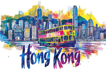 Sticker - Illustration of Urban Architecture in Hong Kong