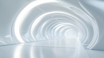 Wall Mural - A futuristic 3D curved tunnel in white, with clean lines and a modern design, evoking a sense of depth. No people or logos.