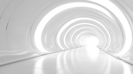 Wall Mural - A futuristic 3D curved tunnel in white, with clean lines and a modern design, evoking a sense of depth. No people or logos.